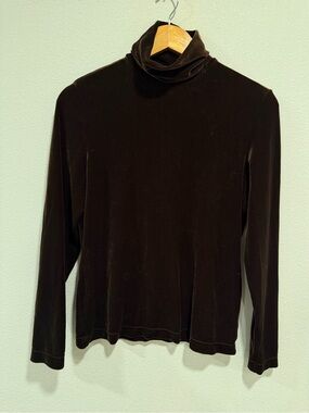 Vintage Skea Shimmies Dark Brown Velvet Turtleneck Long Sleeve Top
